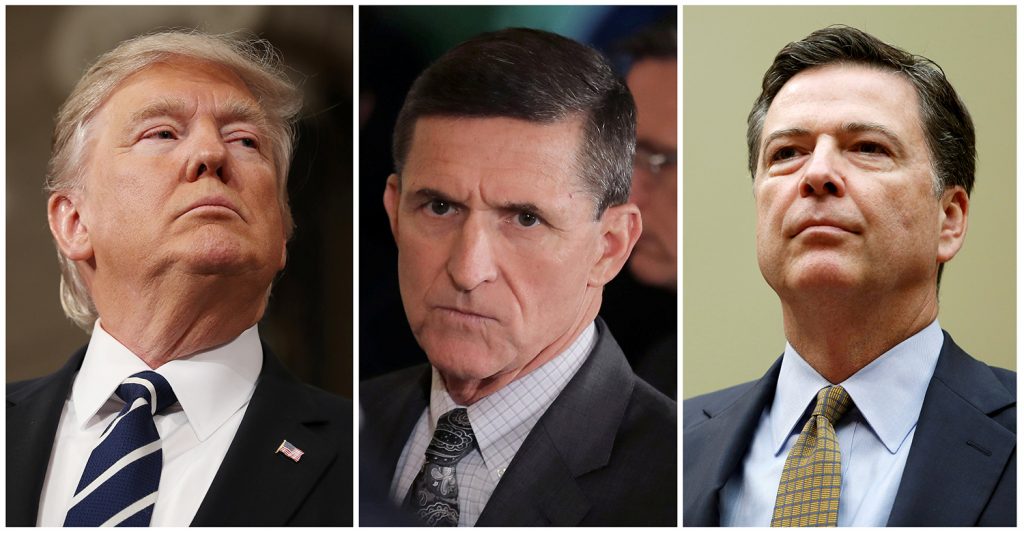 Donald Trump, Michael Flynn y James Comey. FOTO REUTERS