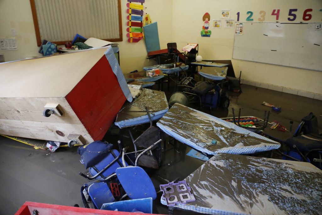 El estado de Puebla ha sufrido diversas afectaciones por las lluvias. En la imagen, una escuela de la capital, a finales de mayo. FOTO: CUARTOSCURO