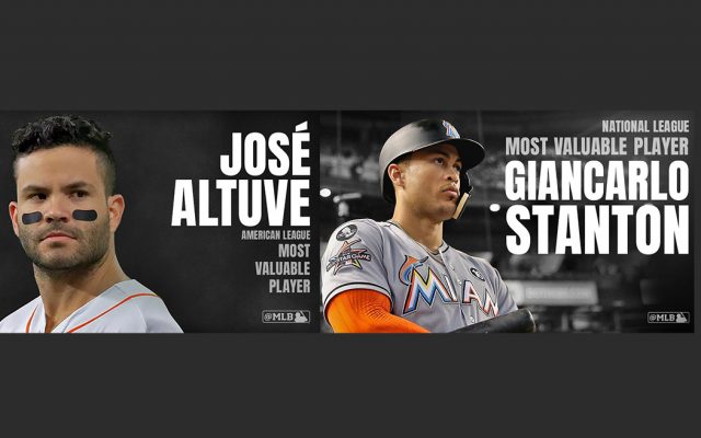 El venezolano José Altuve de los campeones Astros fue elegido MVP de la Liga Americana y Giancarlo Stanton de Miami MVP de la Nacional