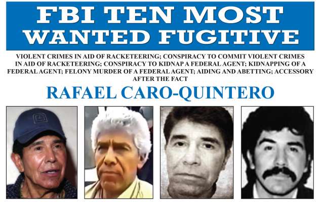 FBI incluye a Caro Quintero entre los diez fugitivos más buscados