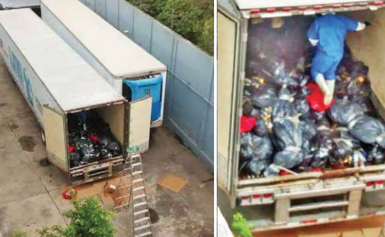 En redes sociales circularon
imágenes en las
que se muestra
a los cadáveres
amontonados y
en bolsas
de plástico. FOTO: ESPECIAL