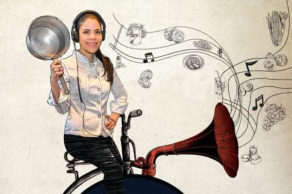 EL SABOR DE LA MÚSICA. La chef del año, Gabriela Ruiz, experimenta en Carmela y Sal una virtud que descubrió desde niña, transformar los sonidos en experiencias gastronómicas. FOTO: PABLO SALAZAR SOLÍS / ILUSTRACIÓN: ALLAN G. RAMÍREZ