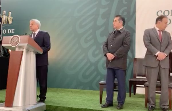 Andrés Manuel López Obrador en conferencia de prensa desde Nuevo León. FOTO: ESPECIAL