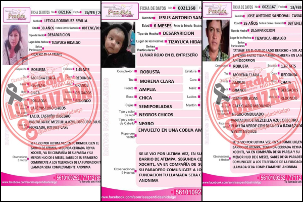 Los tres miembros de la familia que vivía en Tizayuca, fueron reportados como desaparecidos el 13 de febrero. Foto: Especial