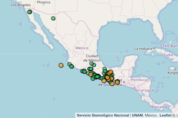 Tembló en estados como Oaxaca, Guerrero, Michoacán, Jalisco, Veracruz, Colima, Chiapas y Baja California. Foto: SSN