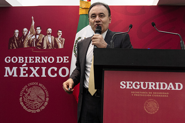 El secretario de Seguridad y Protección Ciudadana, Alfonso Durazo, en conferencia. FOTO: NOTIMEX