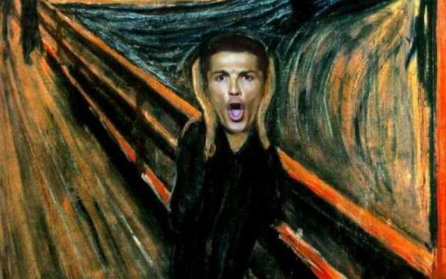 Hasta el popular futbolista portugués, Cristiano Ronaldo, ha sido colocado gritando al centro la pintura. Foto: Especial