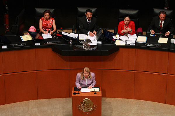 Loretta Ortiz Ahlf, propuesta en la terna para ocupar el cargo de ministro de la Suprema Corte de Justicia de la Nación, compareció esta tarde en el Senado de la República. FOTO: NOTIMEX