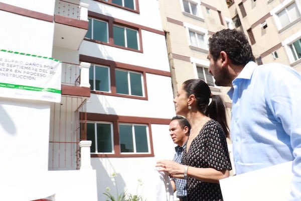 Claudia Sheinbaum reiteró el compromiso de dar vivienda digna a quienes perdieron su hogar en el sismo. Foto: @Claudiashein