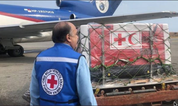 El primer cargamento de ayuda humanitaria recibido por venezuela fue coordinado por voluntarios de la Cruz Roja. FOTO: ESPECIAL