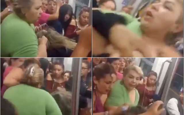 Finalmente, la mujer de verde lleva del cabello a la agredida hasta el andén, sin que ninguna autoridad intervenga hasta ese momento