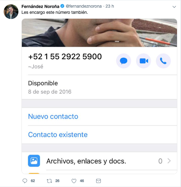 Noroña pública teléfonos de presuntos acosadores.