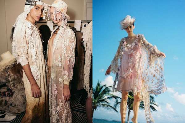Las prendas cuentan con morfologías femeninas bien definidas, pasamanerías en algodón puro, tejidos crudos en tonos pastel, off-white y encajes. Foto: Especial