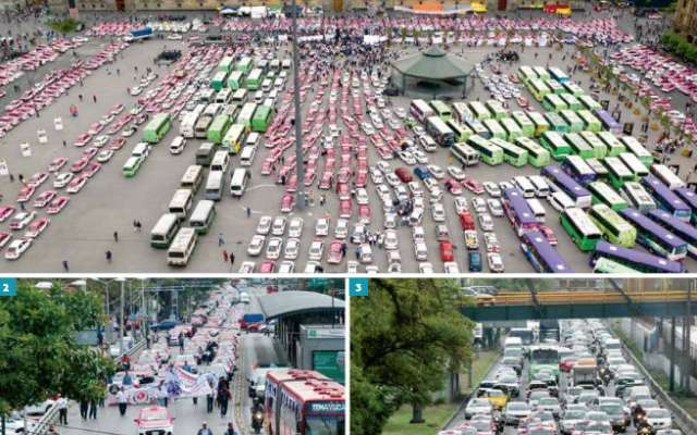A la protesta se sumaron Rutas
Unidas, Frente Único de Trabajadores del Volante y el Consejo
Empresarial del Transporte.FOTO: ESPECIAL