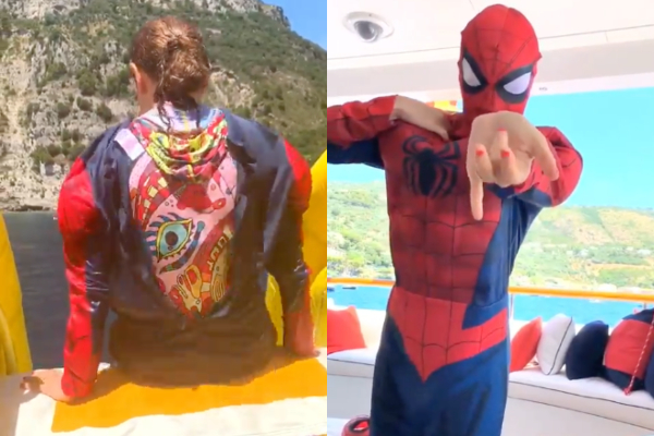 Thalía compartió con sus seguidores imágenes de cómo se veía disfrazada de Spider-man.