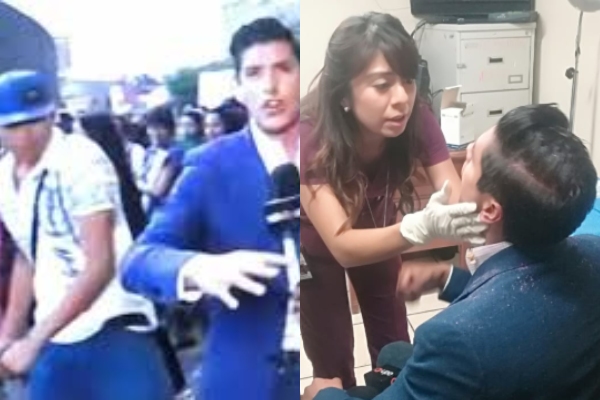 Reportero agredido durante marcha. Foto: Especial.