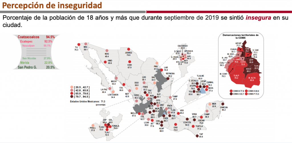 Ciudades más inseguras. Inegi