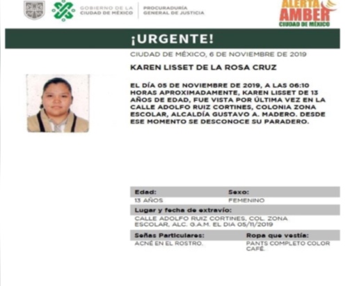 Karen Lisset de la Rosa Cruz desapareció el martes. FOTO: Especial
